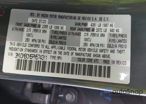 2023 Mazda Cx-30 2.5 S Carbon Edition from USA, damaged, VIN 3MVDMBCM5PM574311